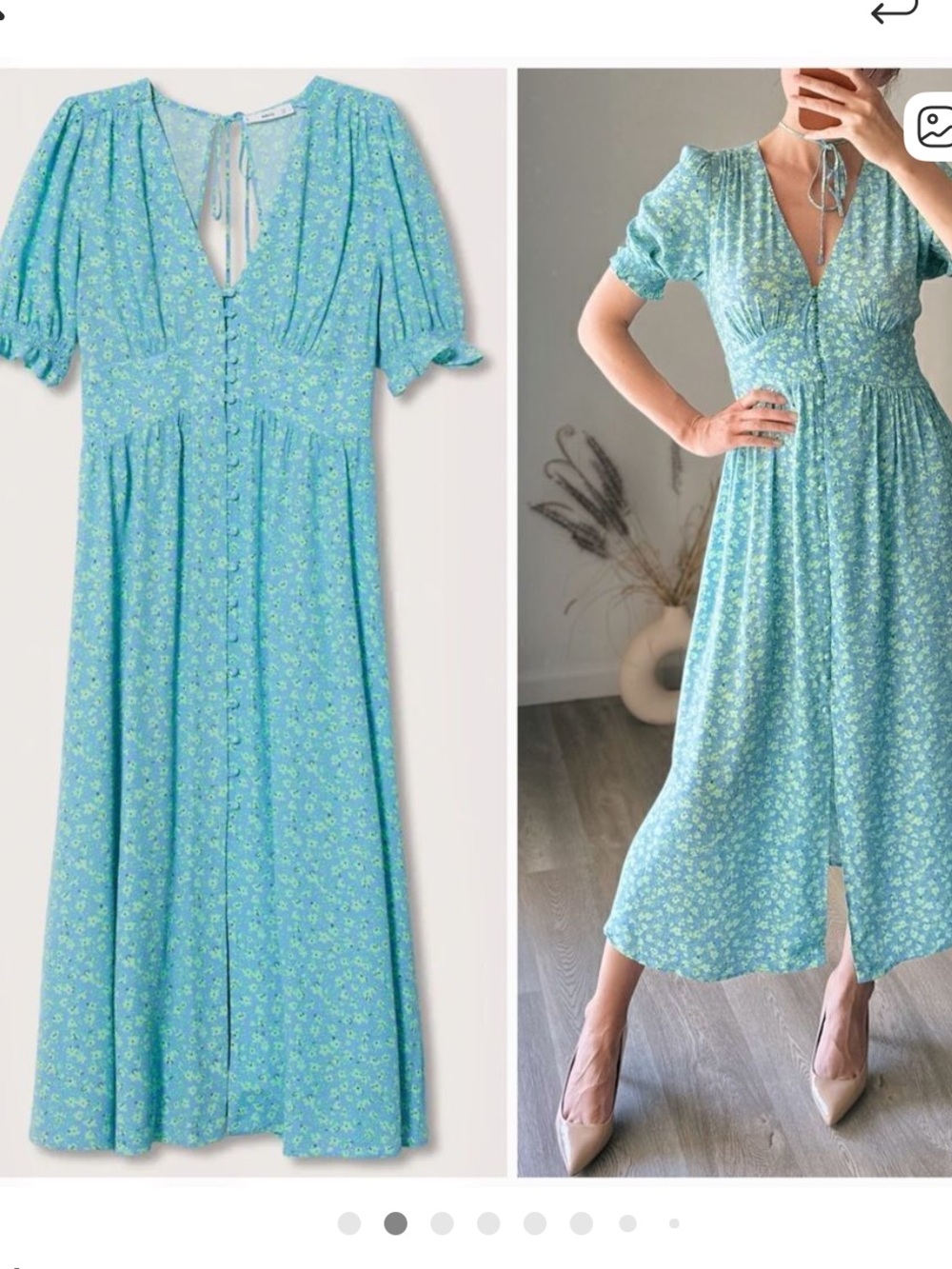 Mango Aqua Blue Floral Midi Dress